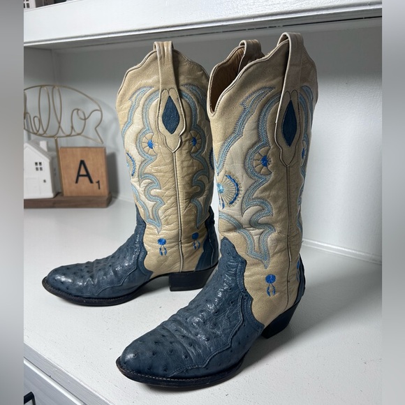 Corral Boots Shoes - Corral Ostrich Cowboy Boots Women’s 7.5M Blue Exotic Leather Western Handmade